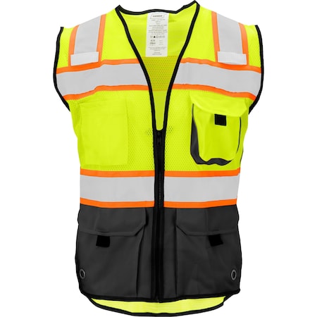 IRONWEAR Black Bottom Safety Vest Class 2  w/ Zipper & Radio Clips (Lime/Large) 1244-BKZ-RD-LG